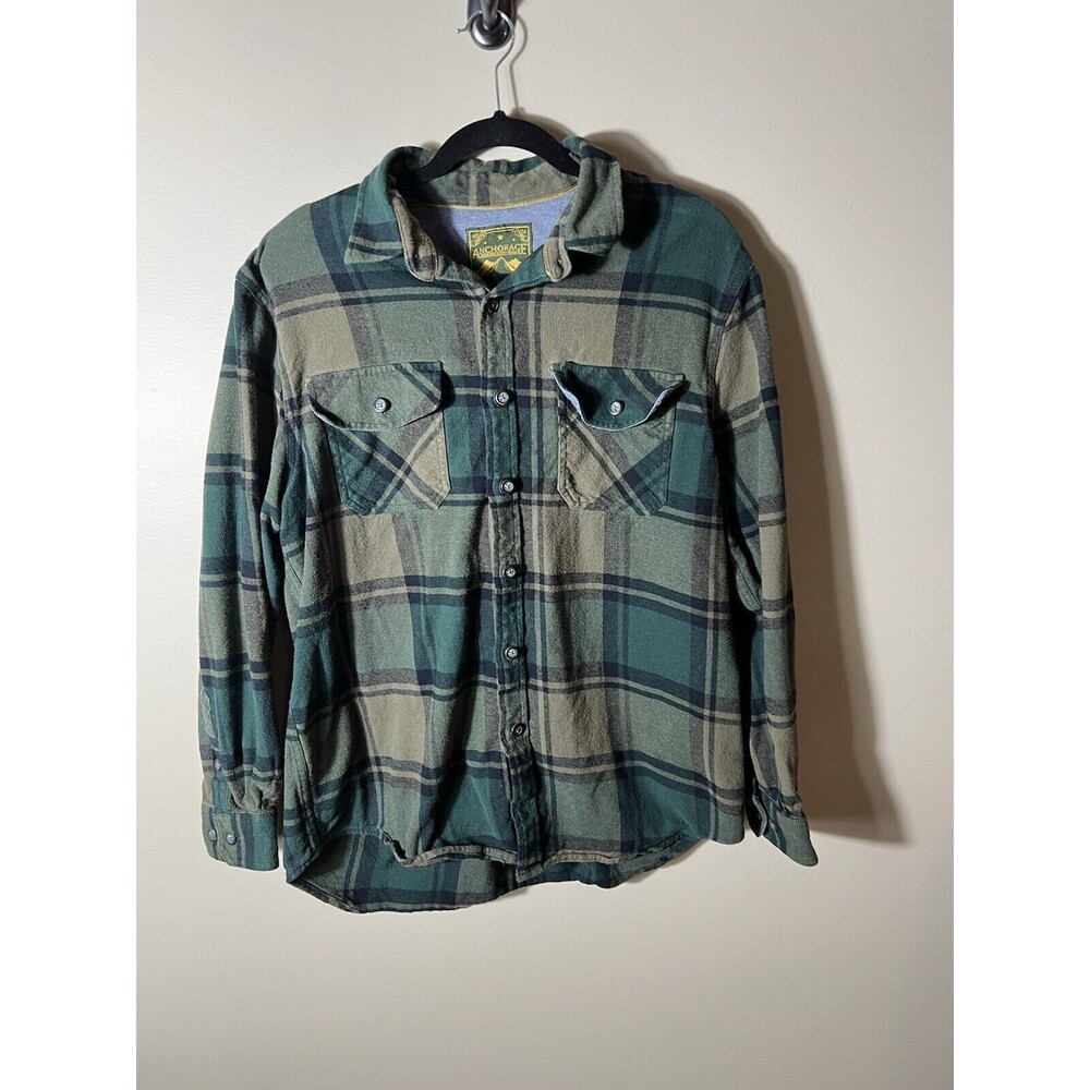Anchorage Expedition Men’s Flannel Shirt Large Long Sleeve Green Plaid